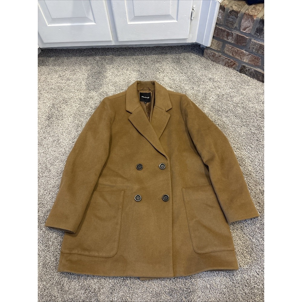 Madewell Coat Women's XL Wool Brown Camel Tan Double Breasted Peacoat Jacket